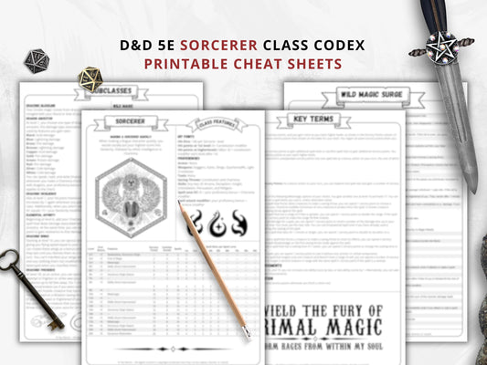 D&D 5e Sorcerer Class Codex | Printable Player Aid PDF (Reference Sheets)