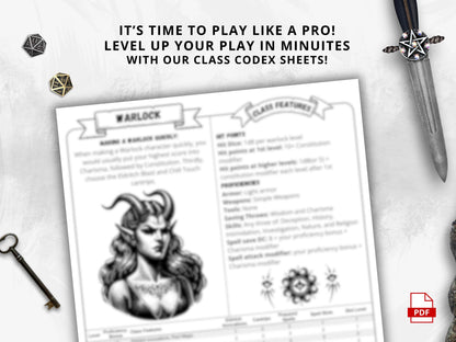 D&D 5e Warlock Class Codex | Printable Player Aid PDF