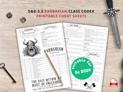2024 Barbarian Class Cheat Sheet: D&D 5e Reference Guide (PDF Download)