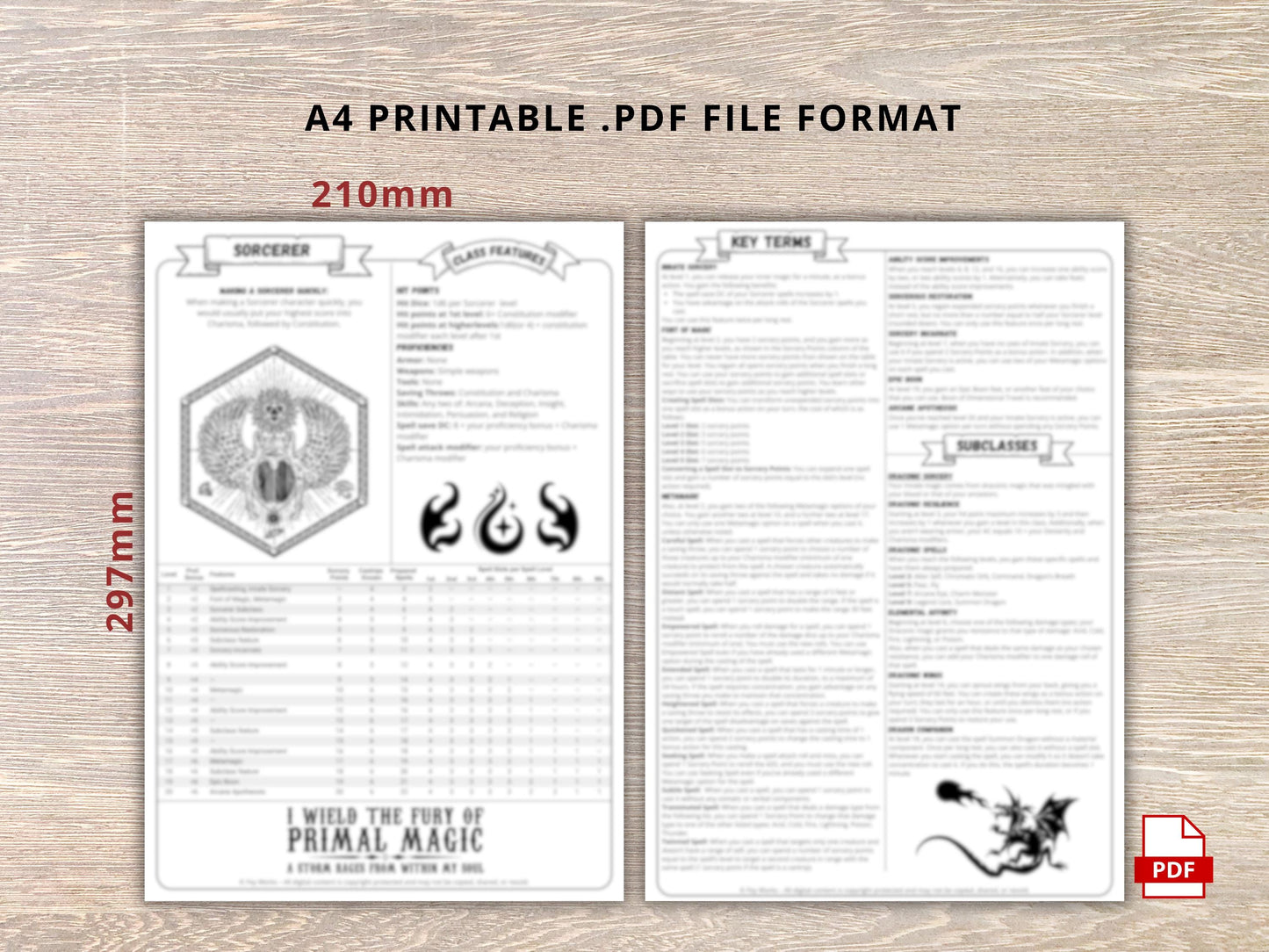 Sorcerer Class Cheat Sheet: DnD 5e Reference Guide (PDF Downloadable 2024 Edition)