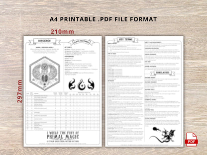 Sorcerer Class Cheat Sheet: DnD 5e Reference Guide (PDF Downloadable 2024 Edition)