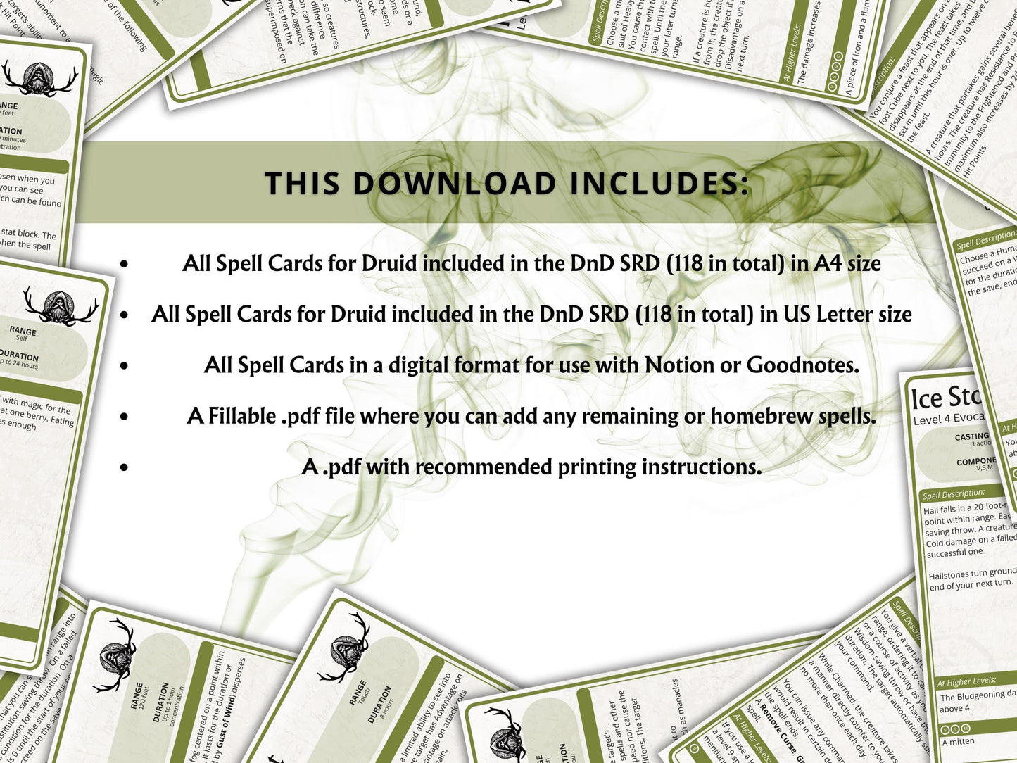 Druid Spell Cards 5e: D&D Spell Book (Digital Download, 118 SRD Spells, 2024)
