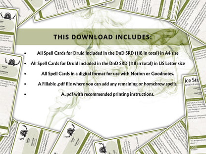 Druid Spell Cards 5e: D&D Spell Book (Digital Download, 118 SRD Spells, 2024)