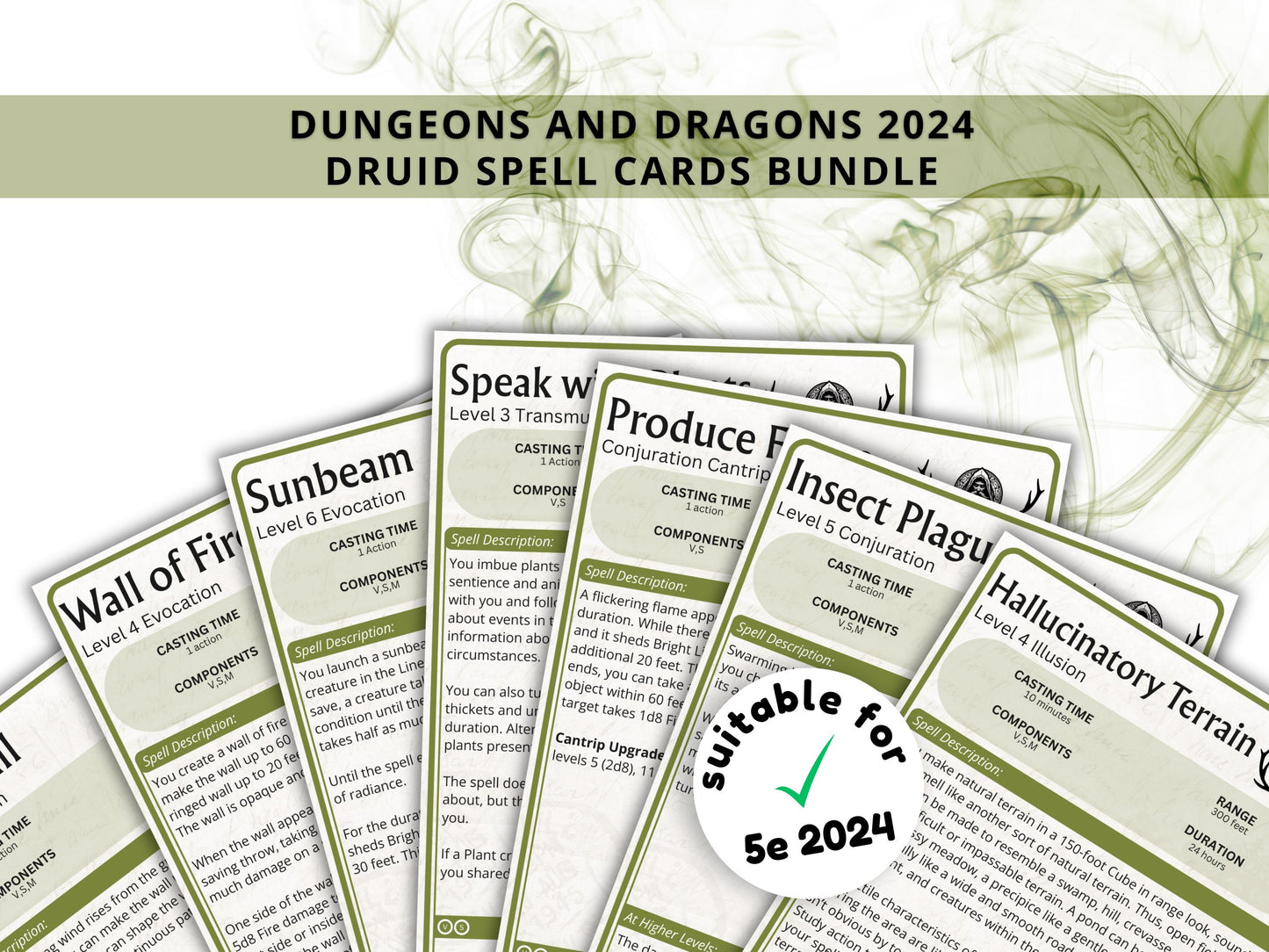Druid Spell Cards 5e: D&D Spell Book (Digital Download, 118 SRD Spells, 2024)