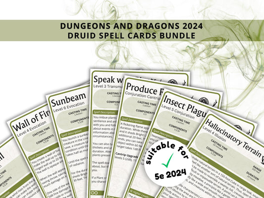 Druid Spell Cards 5e: D&D Spell Book (Digital Download, 118 SRD Spells, 2024)