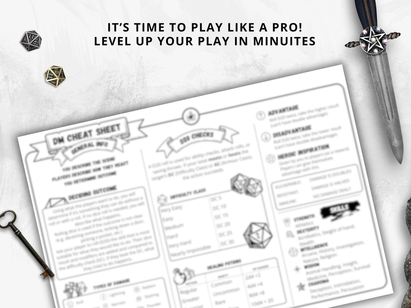Dungeon Master 5e Cheat Sheet: Landscape Quick Reference (Printable PDF)