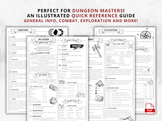 Dungeon Master Cheat Sheet | D&D 5e 2014 Quick Reference | Printable PDF for DM Tools