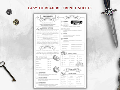 Dungeon Master Cheat Sheet | D&D 5e 2014 Quick Reference | Printable PDF for DM Tools