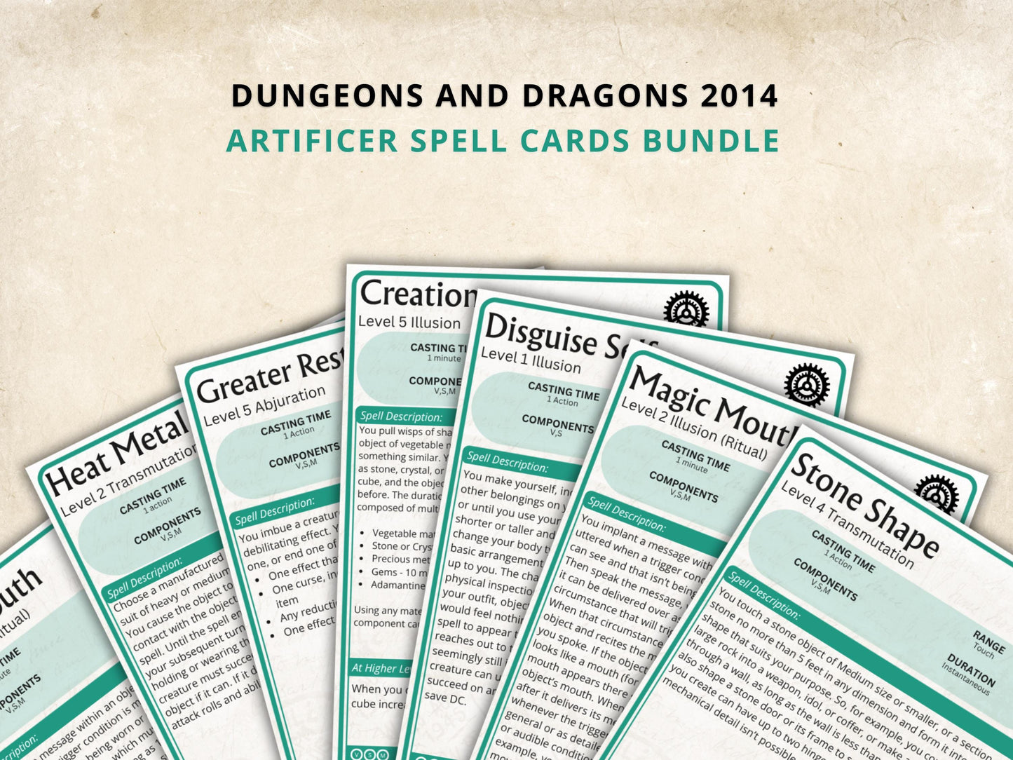 Artificer Spell Cards 5e: D&D Spell Book (Digital Download, SRD Compliant)