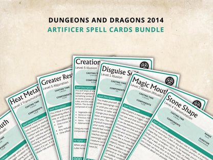 Artificer Spell Cards 5e: D&D Spell Book (Digital Download, SRD Compliant)