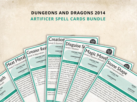 Artificer Spell Cards 5e: D&D Spell Book (Digital Download, SRD Compliant)
