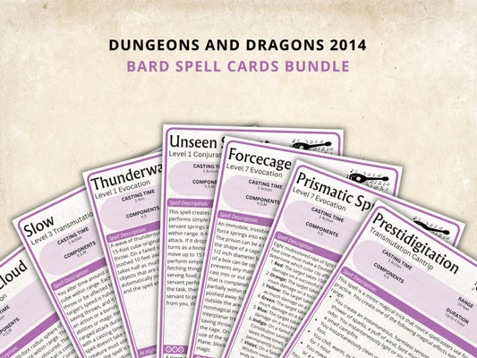 Bard Spell Cards 5e: D&D Spell Book, Digital Download
