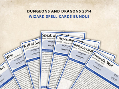 Wizard Spell Cards 5e: D&D Spell Book (Digital Download, SRD Compliant)