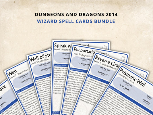 Wizard Spell Cards 5e: D&D Spell Book (Digital Download, SRD Compliant)