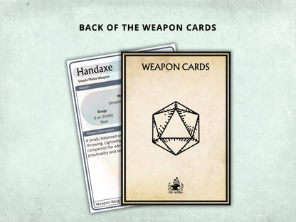 DnD 5e Weapon Cards Bundle, Fillable PDF, Printable Equipment
