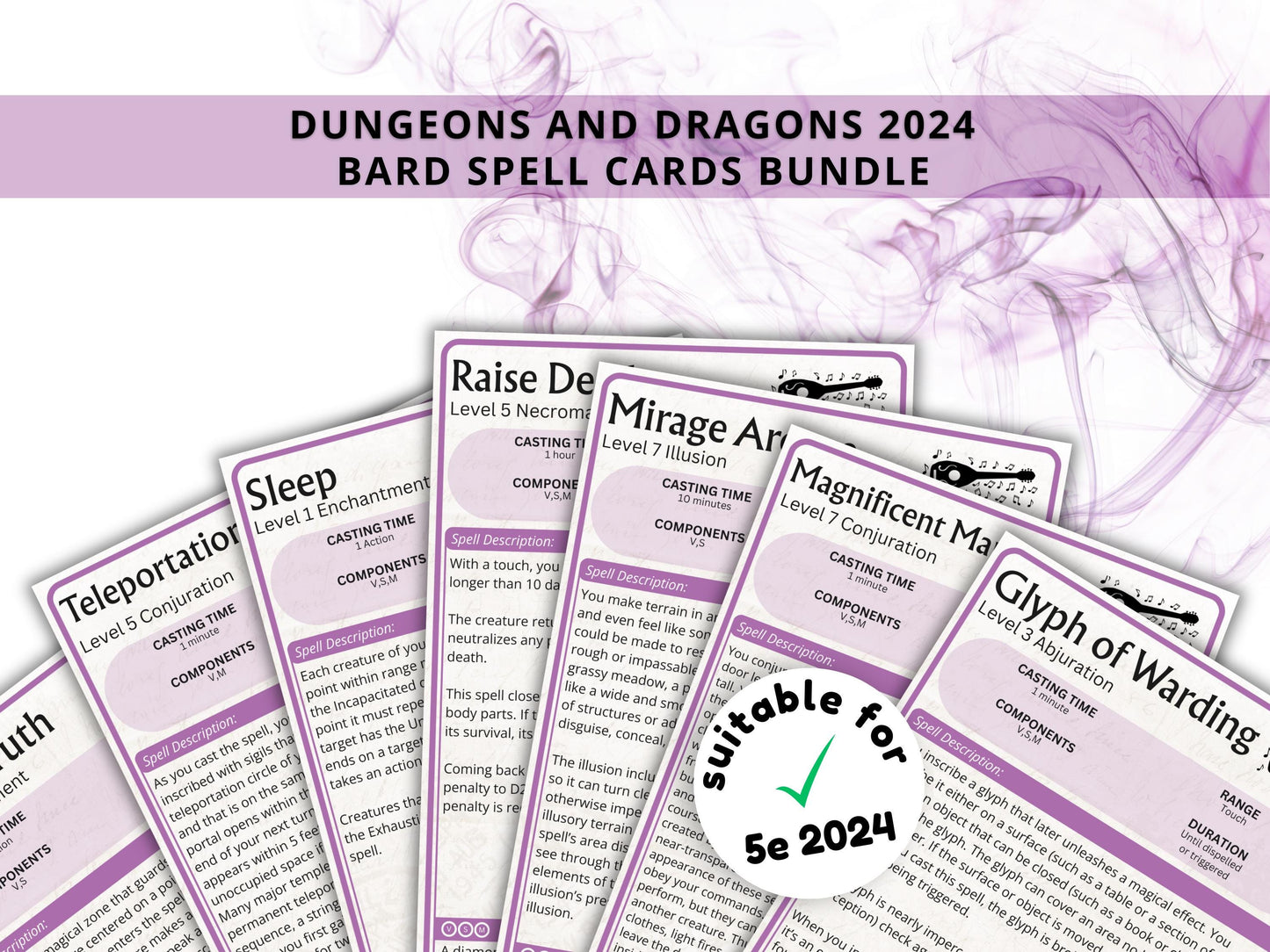 Bard Spell Cards 5e: Dungeons and Dragons 2024 (Digital Download)