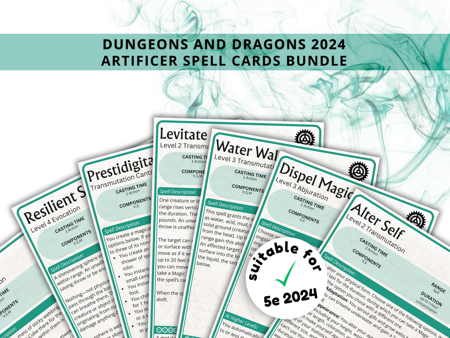 Artificer Spell Cards 5e: D&D Spell Book (2024 Digital Download)