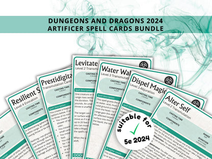 Artificer Spell Cards 5e: D&D Spell Book (2024 Digital Download)