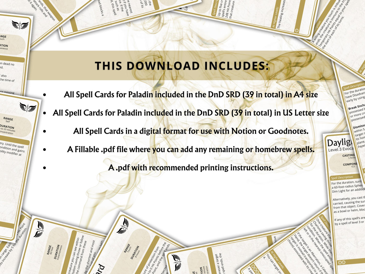 Paladin Spell Cards 5e: D&D Spell Book (Digital Download, 2024 Ruleset)