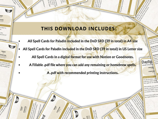Paladin Spell Cards 5e: D&D Spell Book (Digital Download, 2024 Ruleset)