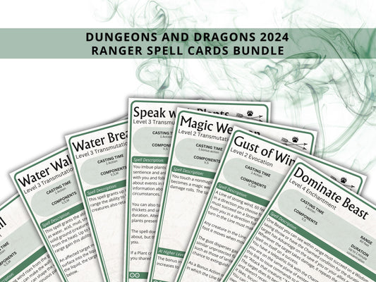Ranger Spell Cards 5e: D&D Spell Book (Digital Download, 2024 Ruleset)