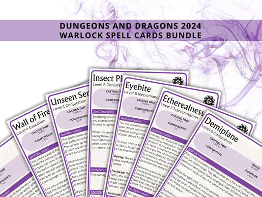 Warlock Spell Cards 5e: D&D Spell Book (Digital Download, 2024 Ruleset)