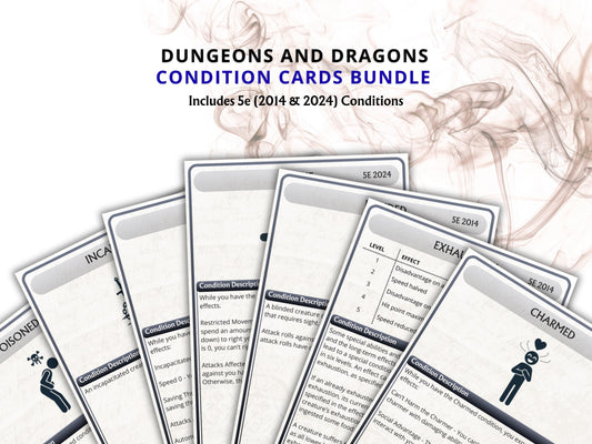 Printable DnD 5e Condition Cards, 2014 & 2024 Rules, Digital, DM Tools