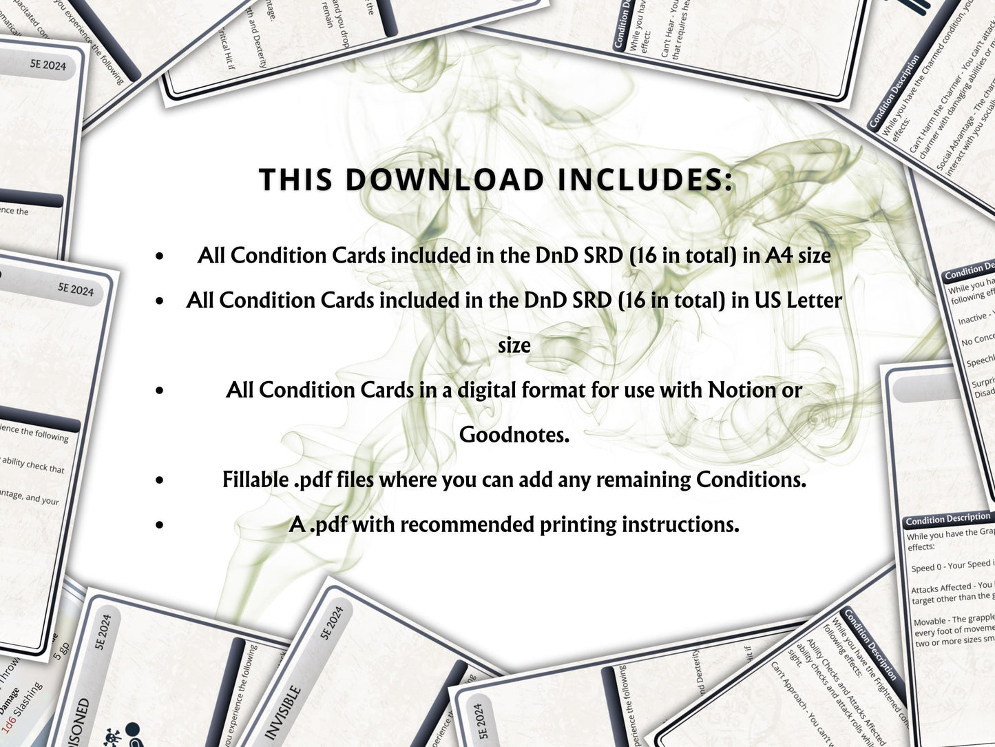 Printable DnD 5e Condition Cards, 2024 Rules, Digital, DM Tools