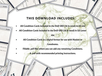 Printable DnD 5e Condition Cards, 2024 Rules, Digital, DM Tools