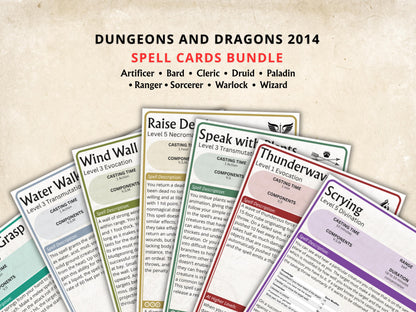 Complete DnD 5e Spell Cards: All Classes, 884 Spells (Digital Download)