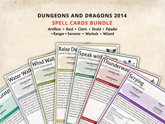 Complete DnD 5e Spell Cards: All Classes, 884 Spells (Digital Download)