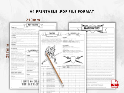 DnD 5e Fighter Class Codex Printable | Fighter Cheat Sheet | DnD Player Aid PDF | Tabletop RPG Reference