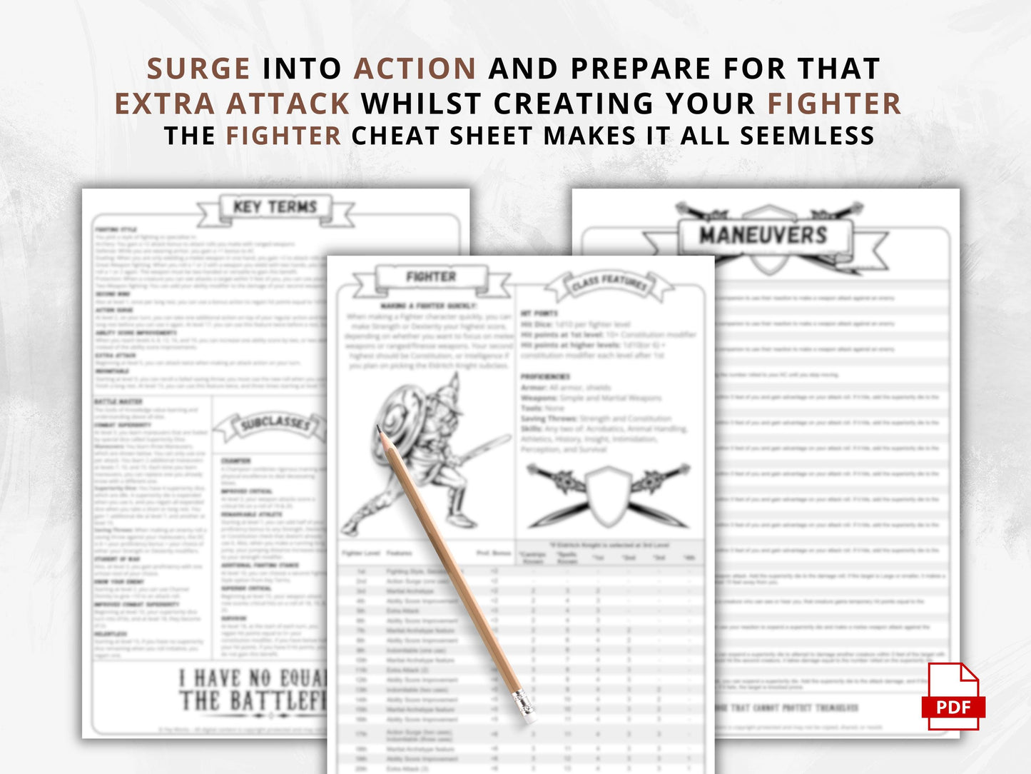 DnD 5e Fighter Class Codex Printable | Fighter Cheat Sheet | DnD Player Aid PDF | Tabletop RPG Reference