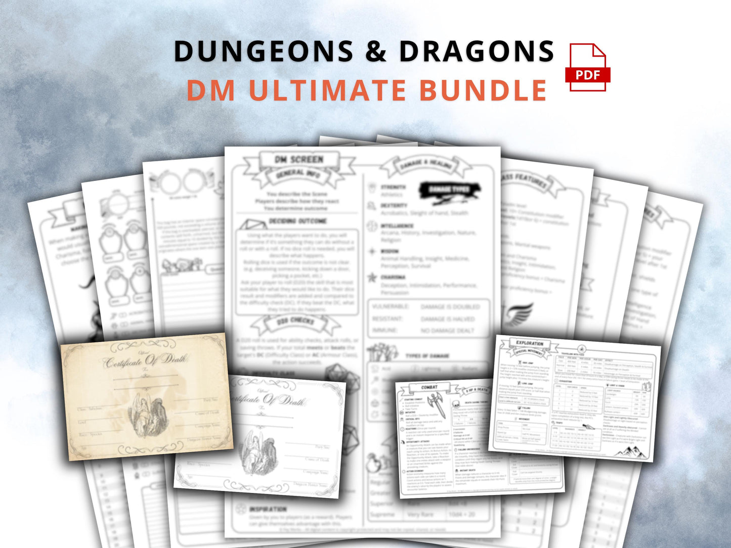 Dungeon Master 5E Digital Bundle: DM Cheat Sheets & Character Sheets (PDF Download)