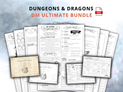 Dungeon Master 5E Digital Bundle: DM Cheat Sheets & Character Sheets (PDF Download)