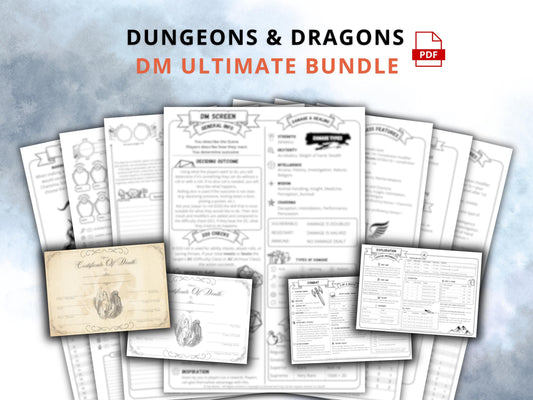 Dungeon Master 5E Digital Bundle: DM Cheat Sheets & Character Sheets (PDF Download)