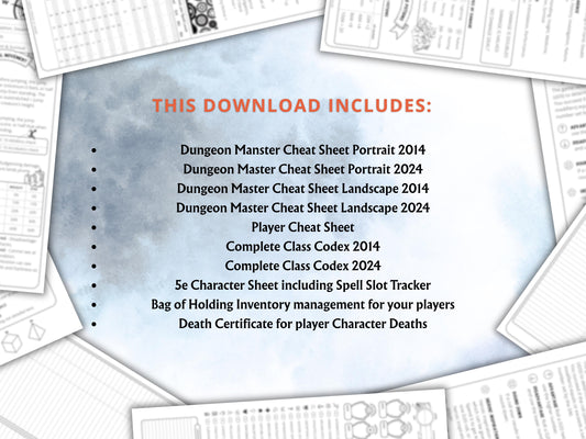 Dungeon Master 5E Digital Bundle: DM Cheat Sheets & Character Sheets (PDF Download)