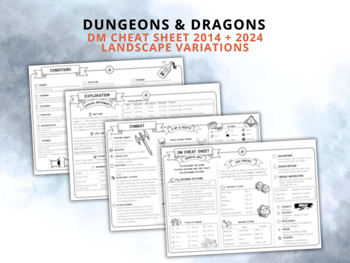 Dungeon Master 5E Digital Bundle: DM Cheat Sheets & Character Sheets (PDF Download)