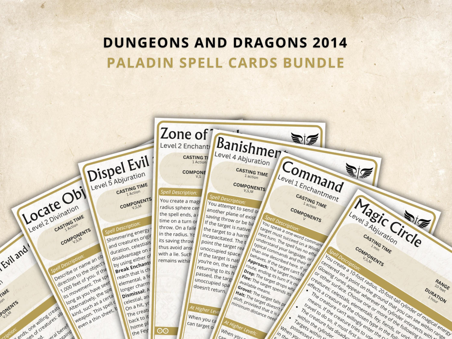 Paladin Spell Cards 5e: D&D Digital Spellbook (2014 SRD, Digital Download)