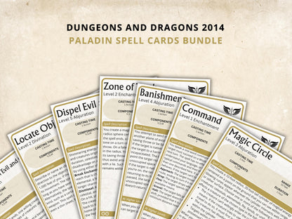 Paladin Spell Cards 5e: D&D Digital Spellbook (2014 SRD, Digital Download)