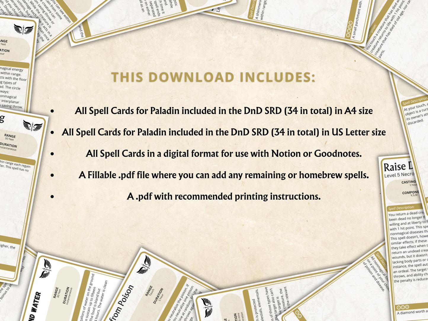 Paladin Spell Cards 5e: D&D Digital Spellbook (2014 SRD, Digital Download)