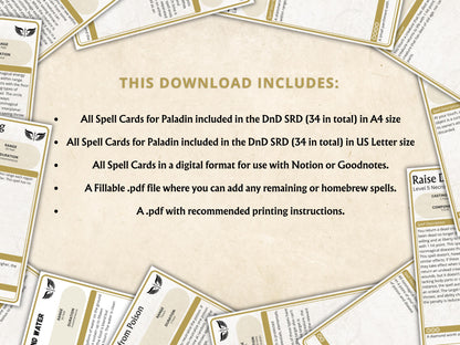Paladin Spell Cards 5e: D&D Digital Spellbook (2014 SRD, Digital Download)