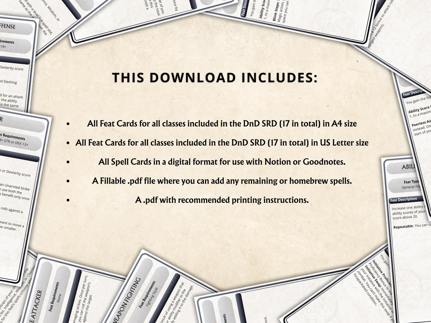 DnD 5e Feat Cards: Printable Character Reference (PDF Download)