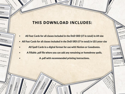 DnD 5e Feat Cards: Printable Character Reference (PDF Download)