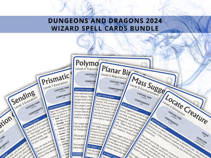 Wizard Spell Cards 5e: D&D Spell Book (Digital Download, 2024 Ruleset)