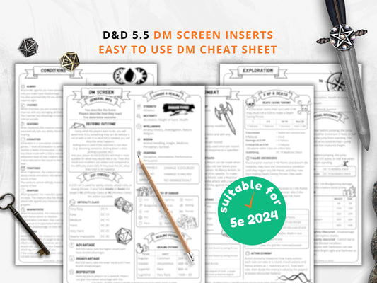 Dungeon Master Cheat Sheet: D&D 5e Quick Reference (Printable PDF, 2024 Update)
