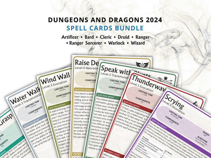 DnD 2024 Spell Cards Bundle, All Classes 5e (Digital Download)