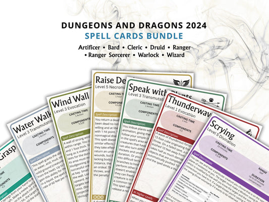 DnD 2024 Spell Cards Bundle, All Classes 5e (Digital Download)