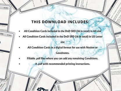 Printable DnD 5e Condition Cards, 2014 Rules, Digital, DM Tools