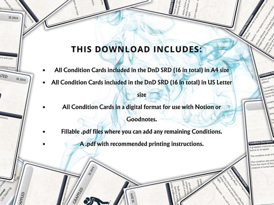 Printable DnD 5e Condition Cards, 2014 Rules, Digital, DM Tools